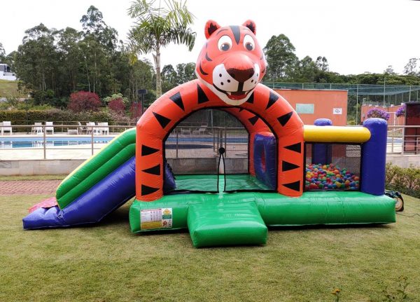 Tigre 3 em 1 - Pula-Pula com escorregador e piscina de bolinhas